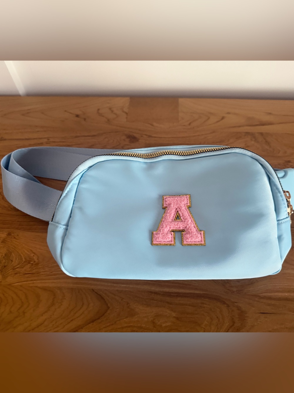 Brand New Light Blue Belt Bag with Pink 'A' Patch